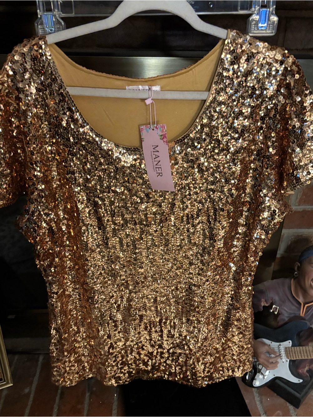 MANER Gold Sequin Short Sleeve Tee